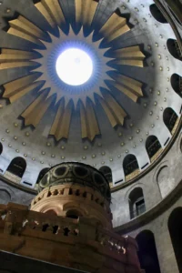 Dome Light: Natural light filtering through the dome over the Edicule at the Church of the Holy Sepulchre