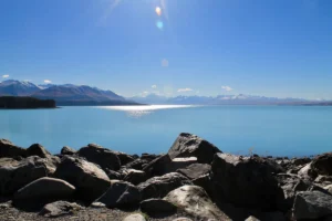 Lake Tekapo surrounded by the Southern Alps