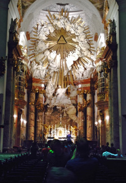 St. Charles Church. Built in 1737. Above the altar at the Apse is the Tetragrammaton inscribed within the Trinity symbol. Karlskirche