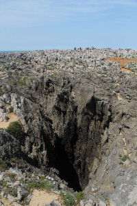 Danger! Deep, eroded limestone holes that extend all the way to the sea floor. Sea water shoots up when the sea is rough. Bufones de Pria